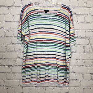 Talbots White Colorful Stripe 100% Cotton Sweater Plus Size 1X